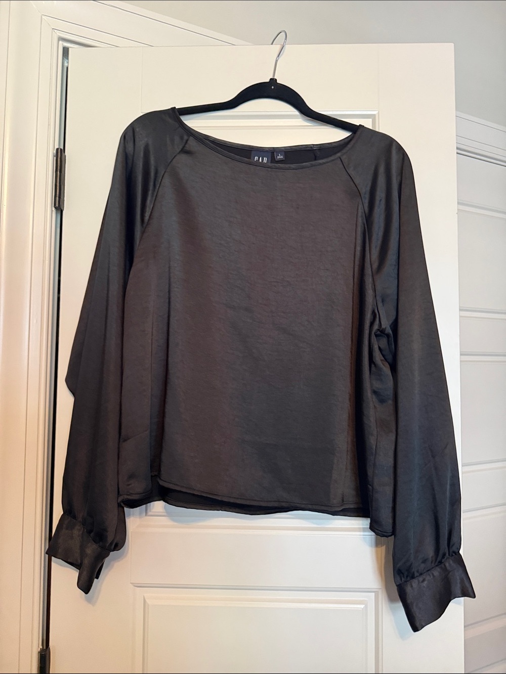 GAP Black Satin-Feel Long Sleeve Blouse